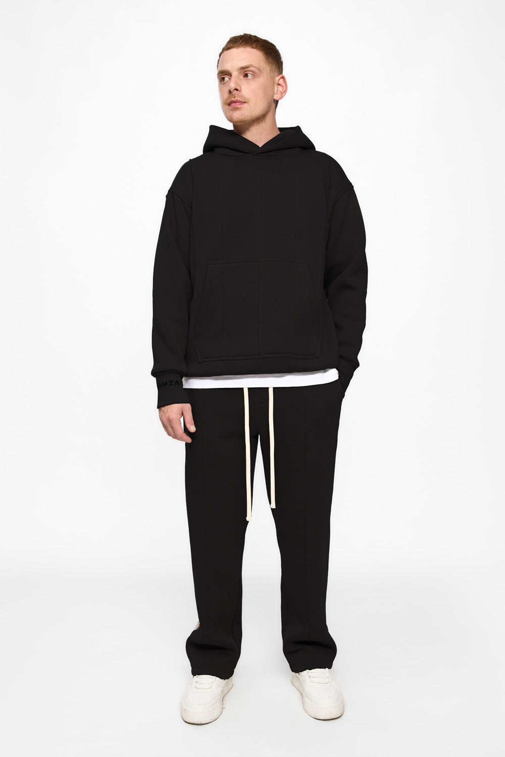 247 black fleece Hoodie with decorative stitching