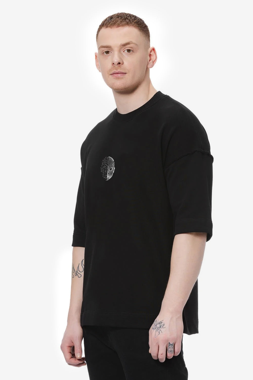 Tricou bărbați, negru, minimalist, cu print artistic „Echo”, din bumbac premium.