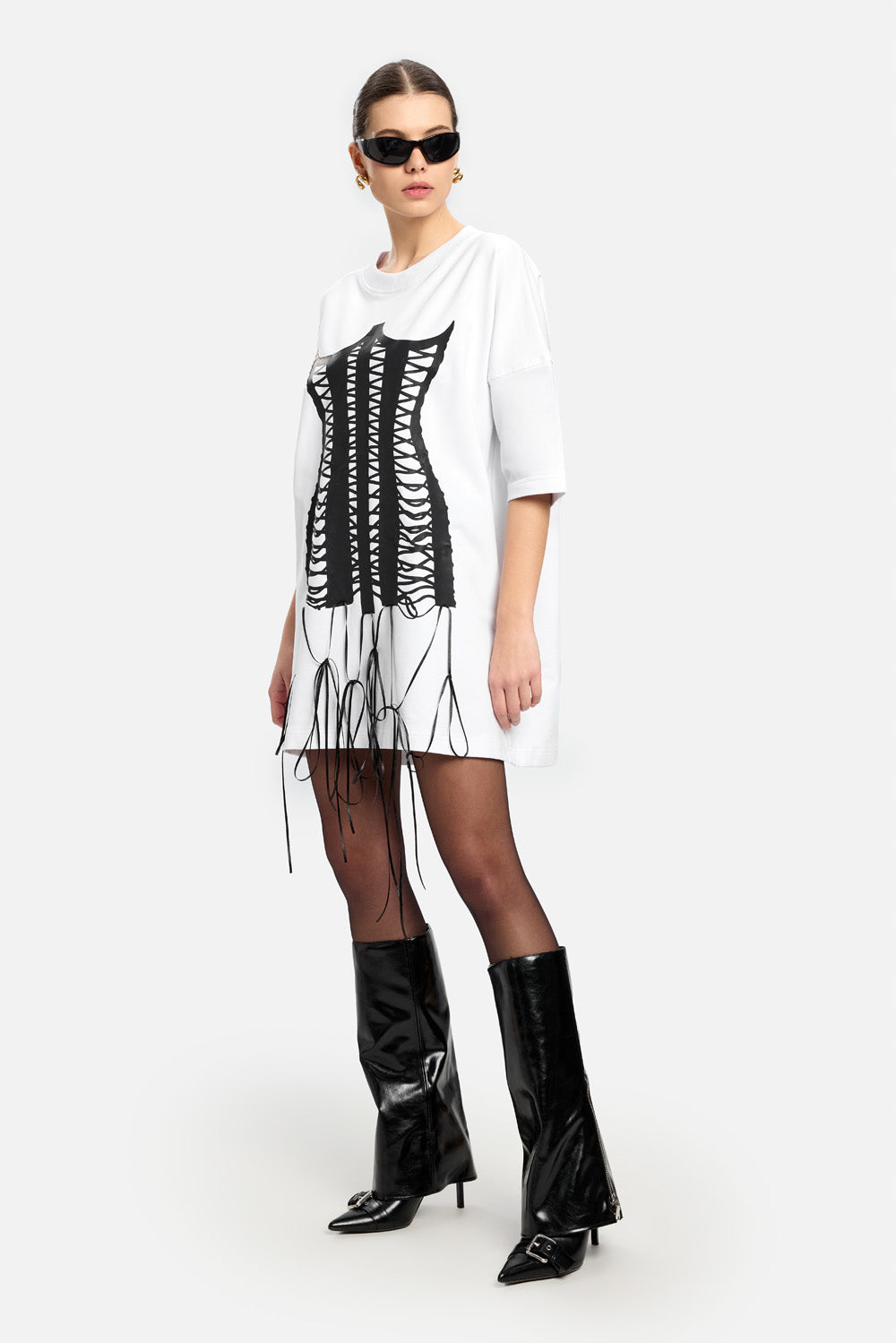 Marbella printed Corset with corset with Hand-Applied Lacing Dress