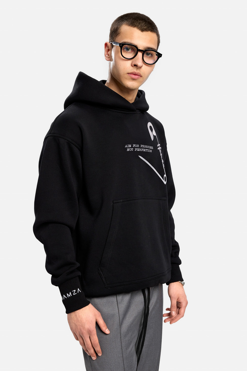 Safety Pin  embroidered fleece Hoodie
