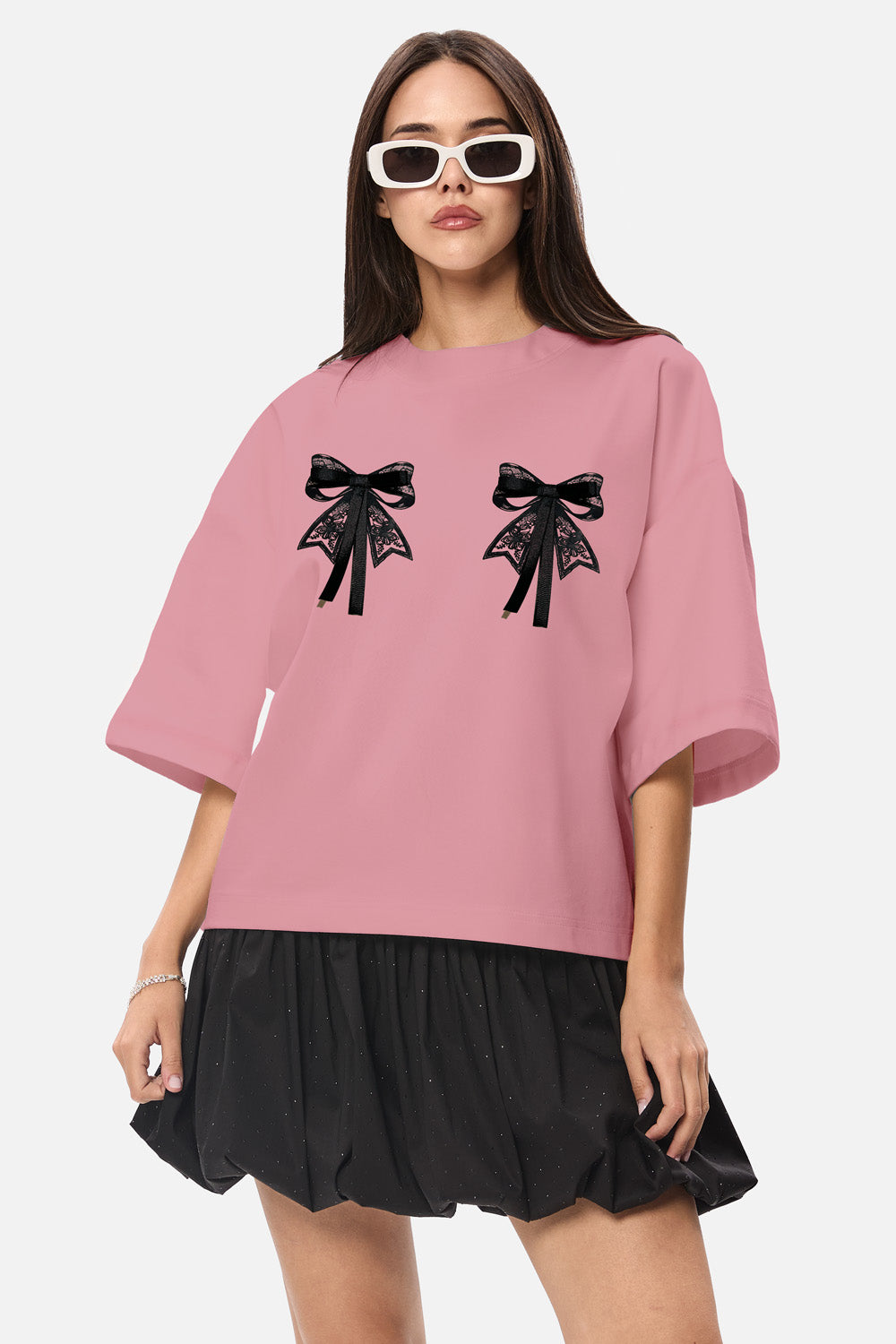 Tricou cu imprimeu si fundite aplicate Luna | Femei | Roz | Stil Modern & Elegant | Confort & Funcționalitate | Atelier Hamza