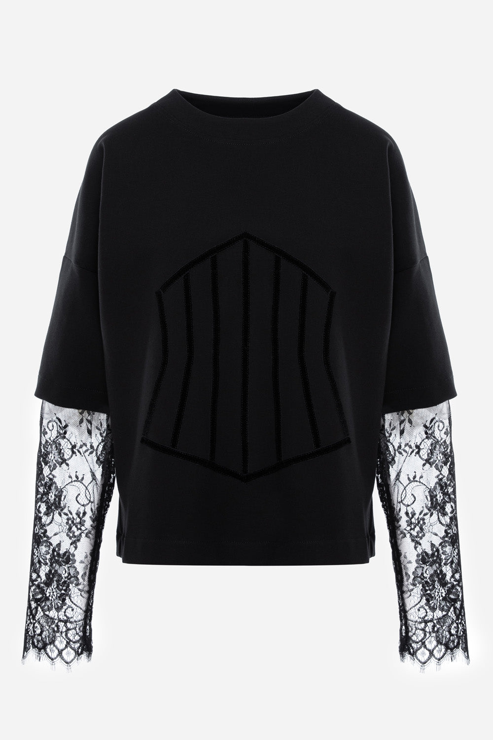 Czarna sukienka Venice z koronkową spódnicą i rękawami