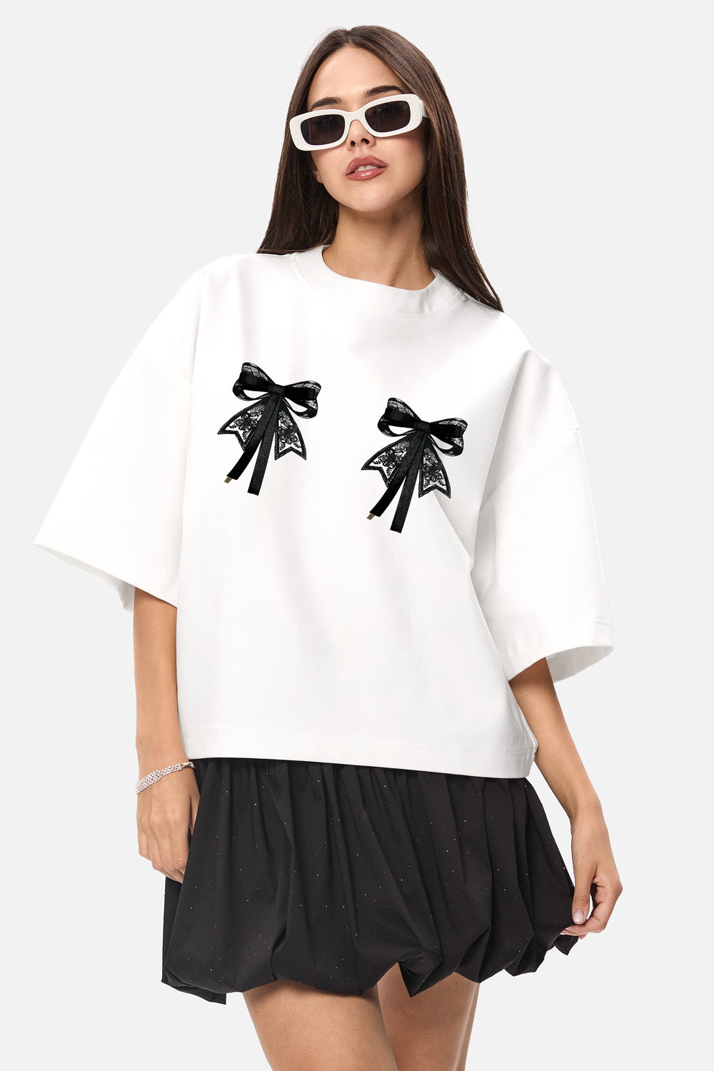 Luna with bows applique off-white T-shirt W