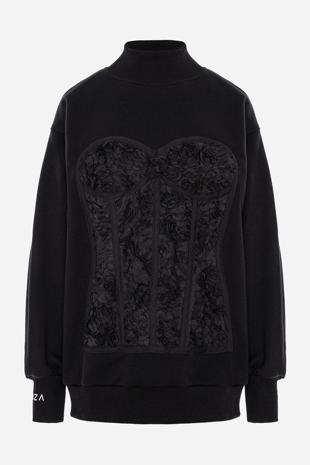 Czarny polarowy golf Kora z haftowanym gorsetem W