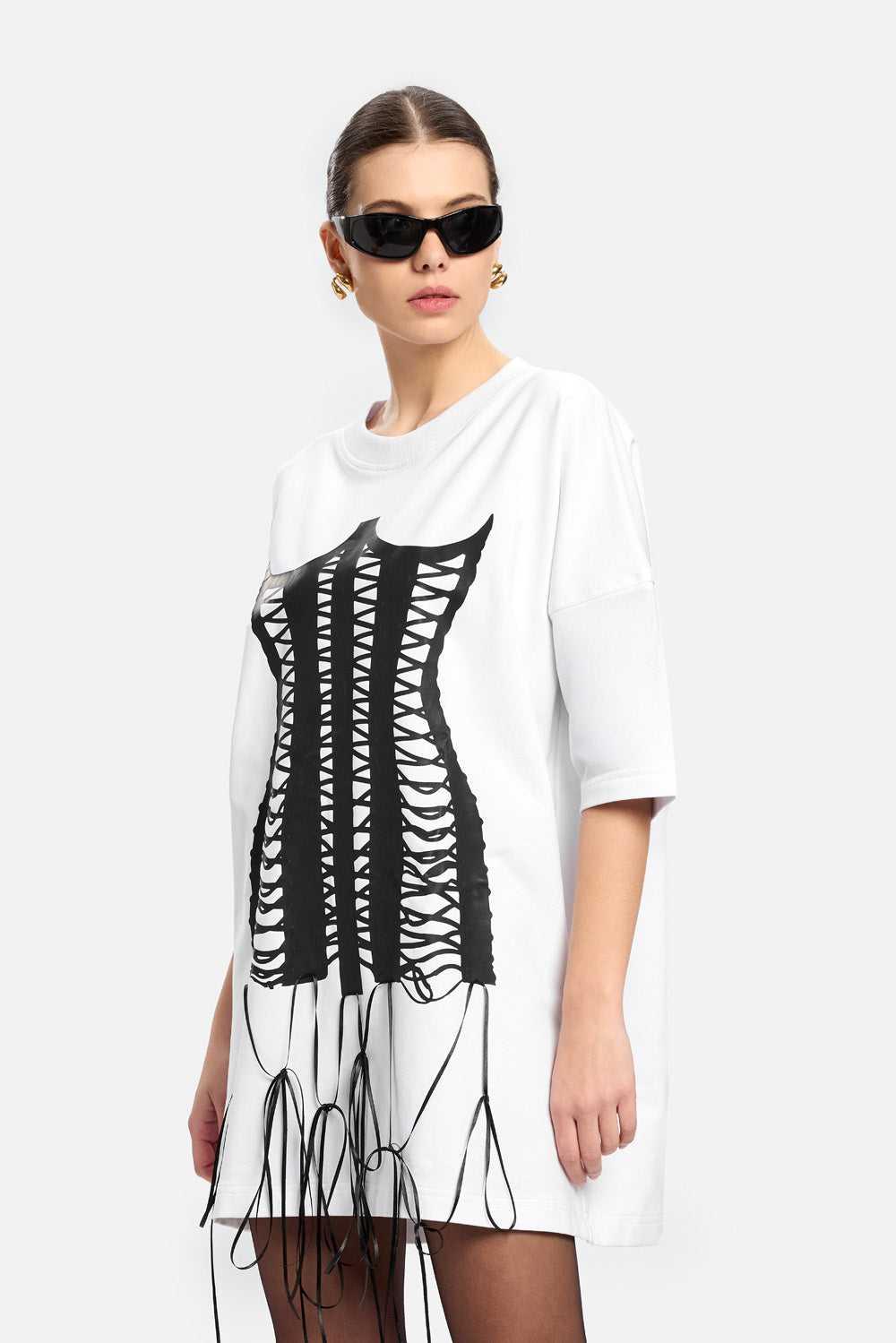 Marbella printed Corset with corset with Hand-Applied Lacing Dress
