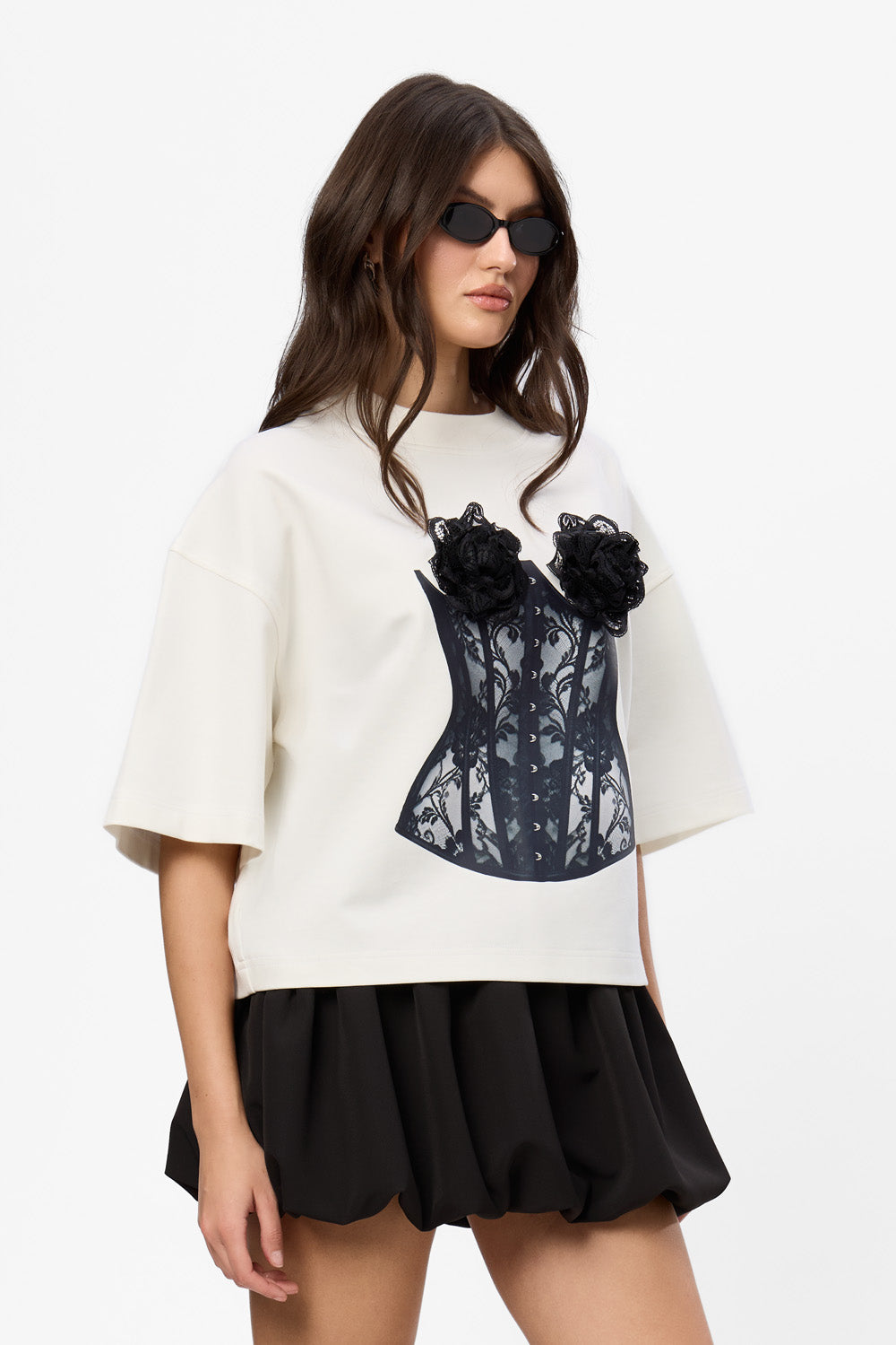 Belle V2 printed T-Shirt with hand applied lace Roses