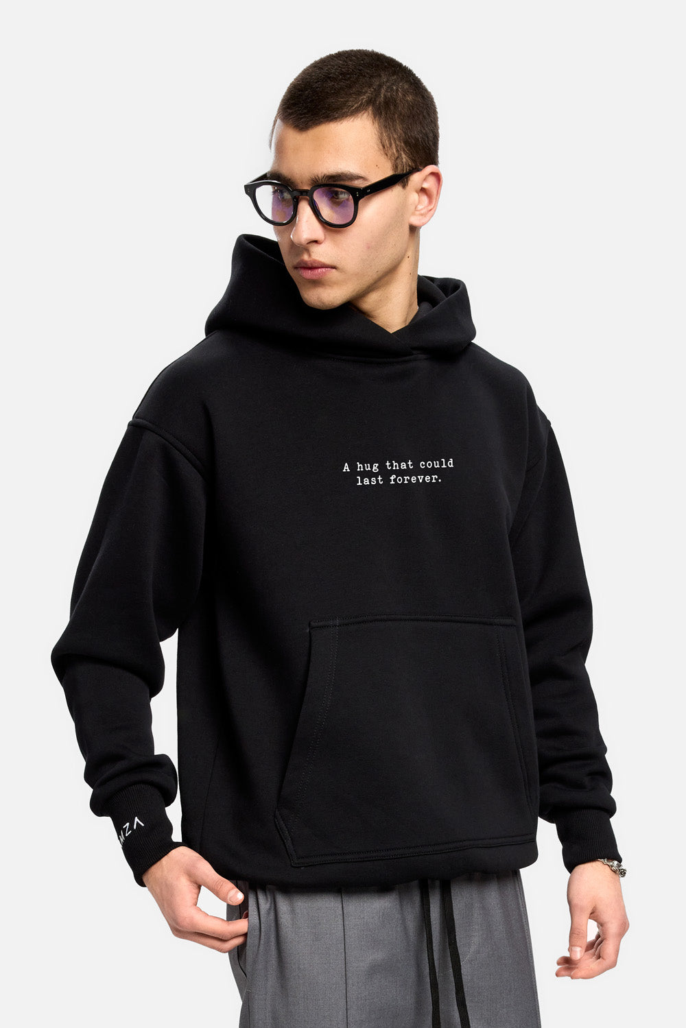 A hug Black printed fleece Hoodie