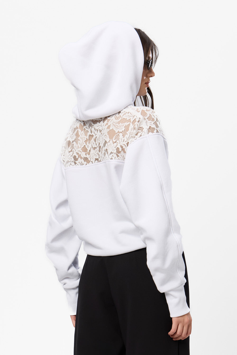 Bia V2 Fleece White Hoodie with sheer lace inserts