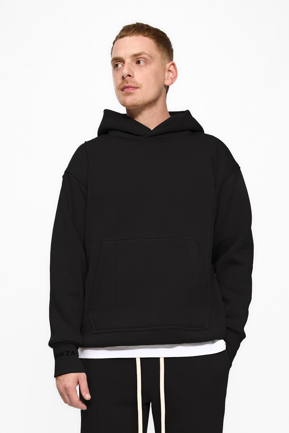 247 black fleece Hoodie with decorative stitching