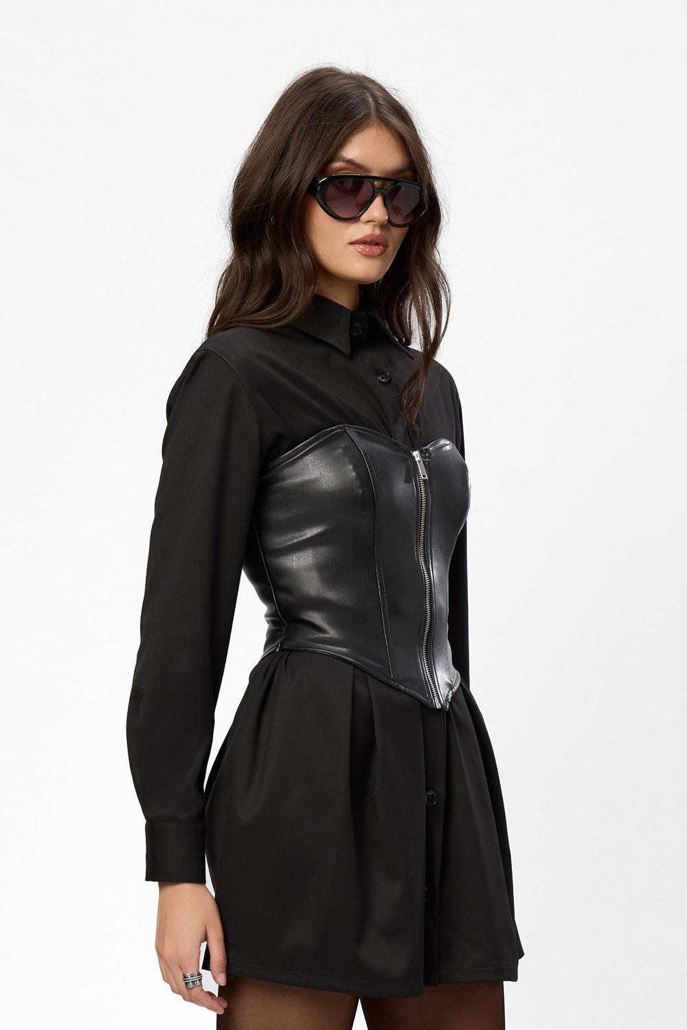 Maris Black Dress with leather corset
