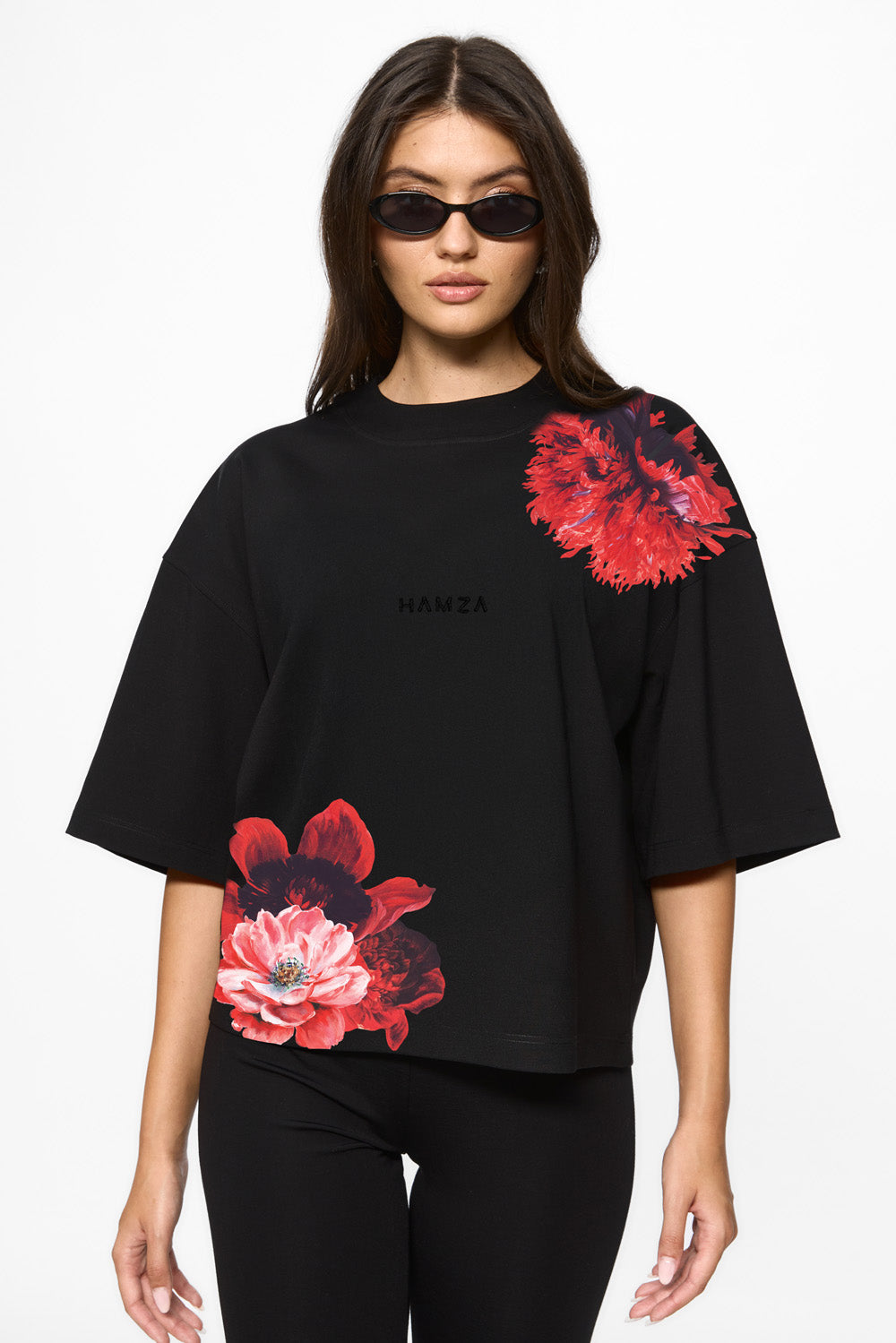 Tricou cu imprimeu Blossom | Femei | Negru | Stil modern și elegant | Confort și funcționalitate | Atelier Hamza