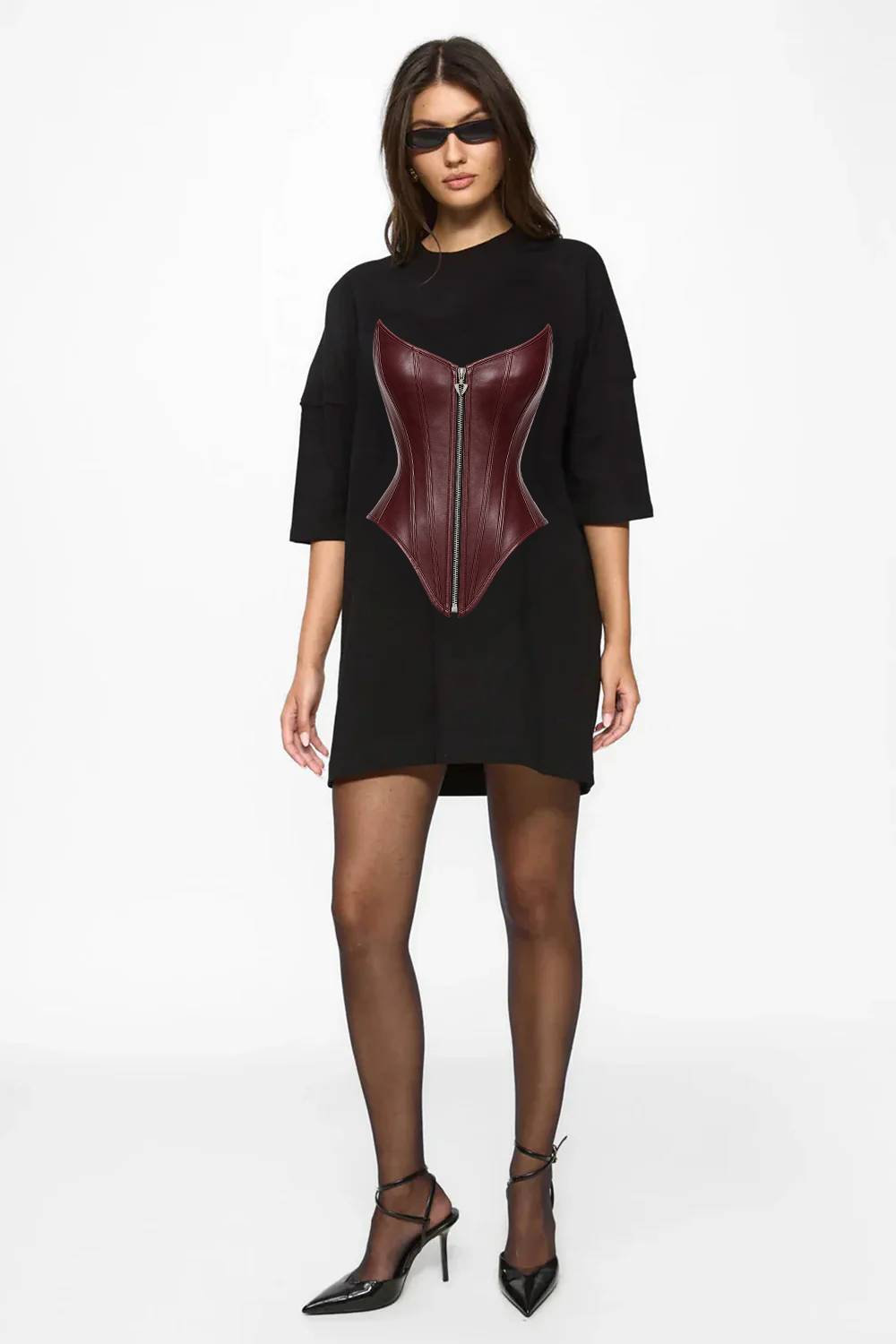 Burgundy Corset Black Dress