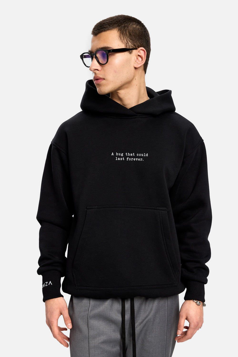 A hug Black printed fleece Hoodie