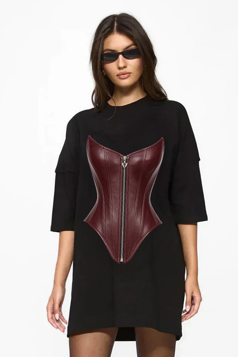 Burgundy Corset Black Dress