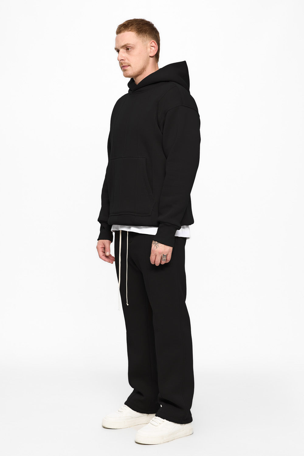 247 black fleece Hoodie with decorative stitching