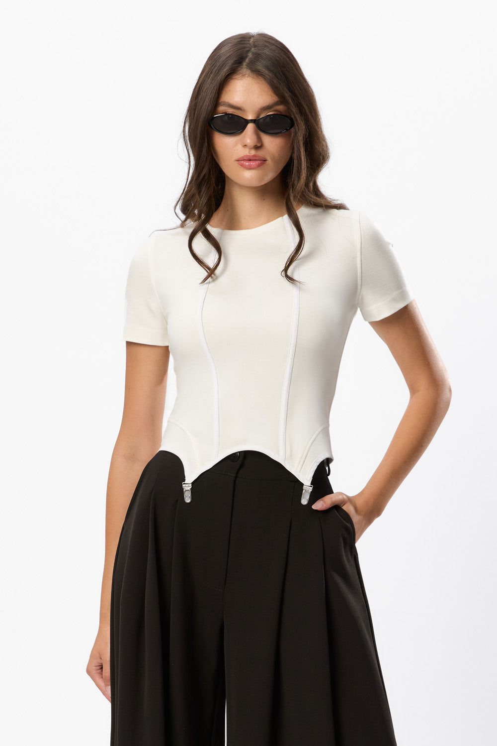 Goddess Off-White T-Shirt with Garter Straps