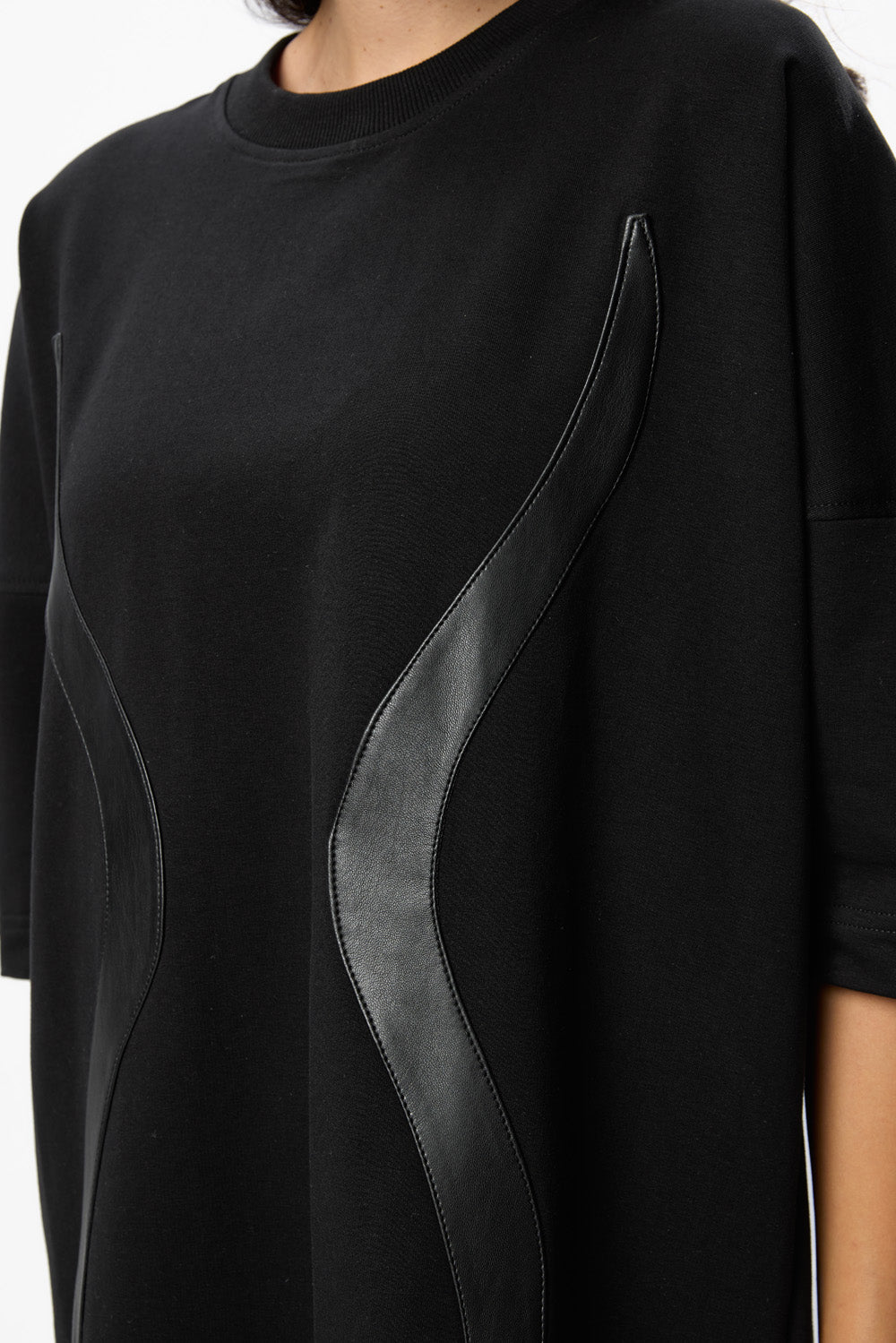 Gitana Mini Dress with Leather Stripes Black