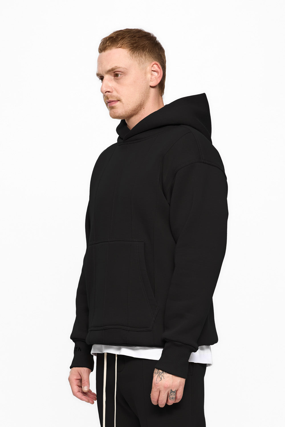 247 black fleece Hoodie with decorative stitching