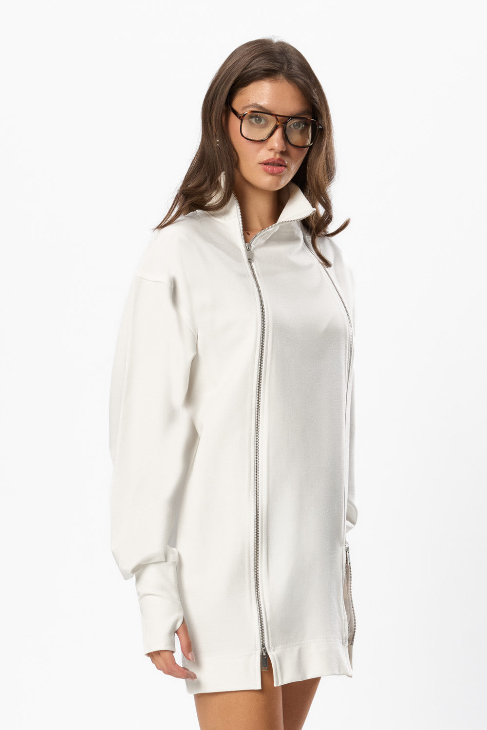 Bipolar Off-White 2-Way Zip  Mini Dress