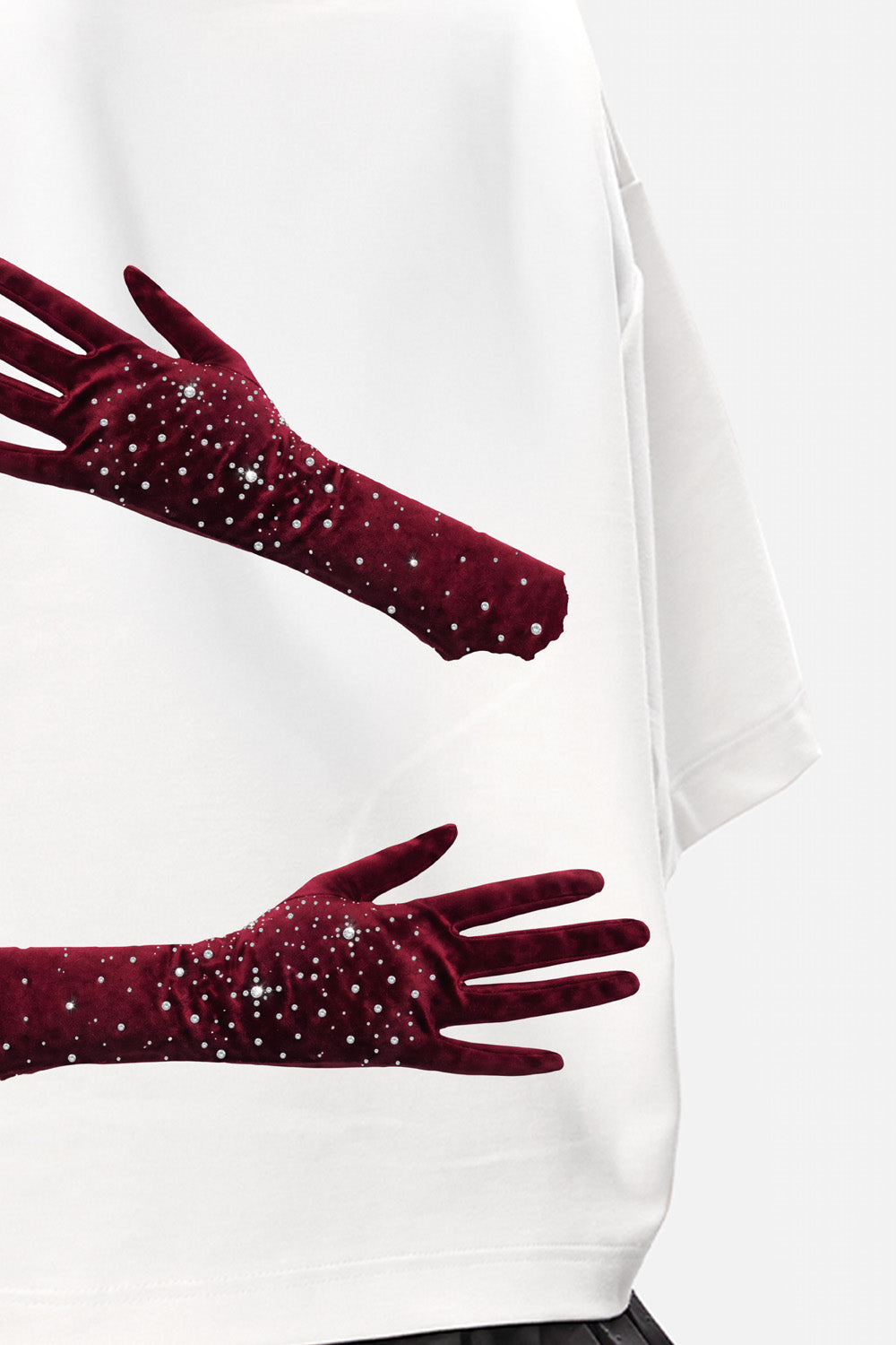 Burgundy Hands printed Off-White T-Shirt