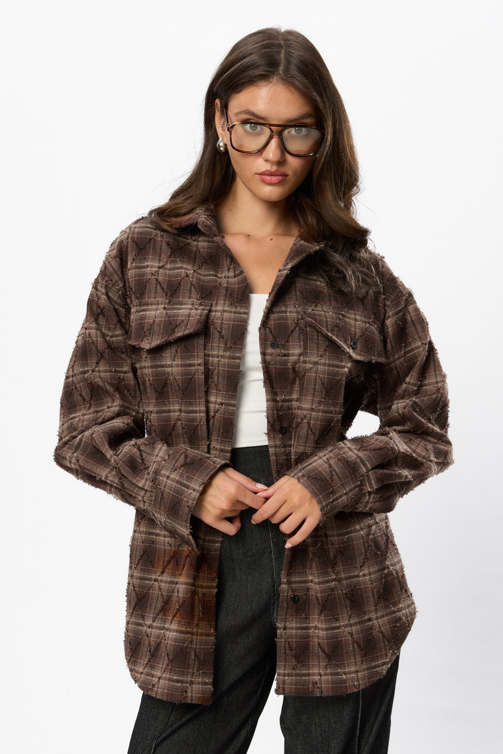 Rombo  Brown Oversized Shirt