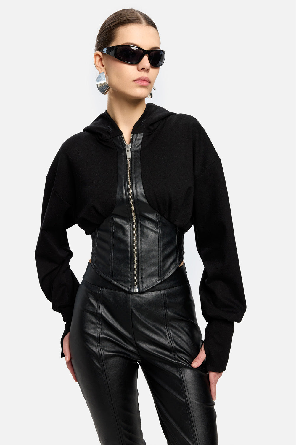 Karol leather corset Hoodie