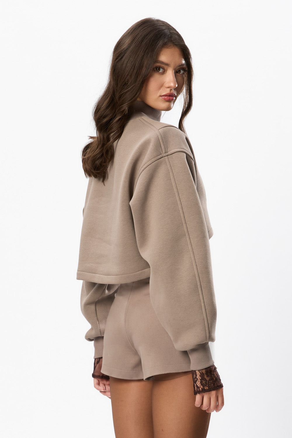 Osaka Beige Cropped Turtleneck & Lace Bodysuit Set