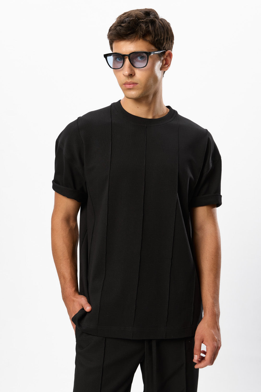 Linea Black T-shirt with stripes
