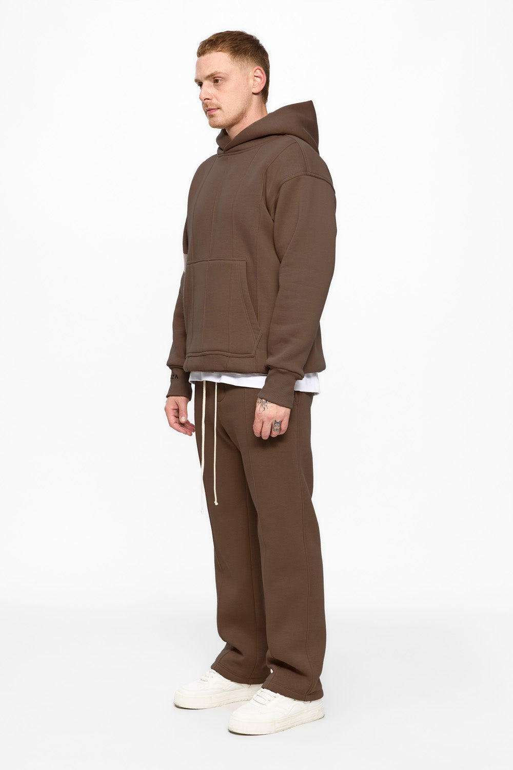 247 brown fleece Hoodie with decorative stitching