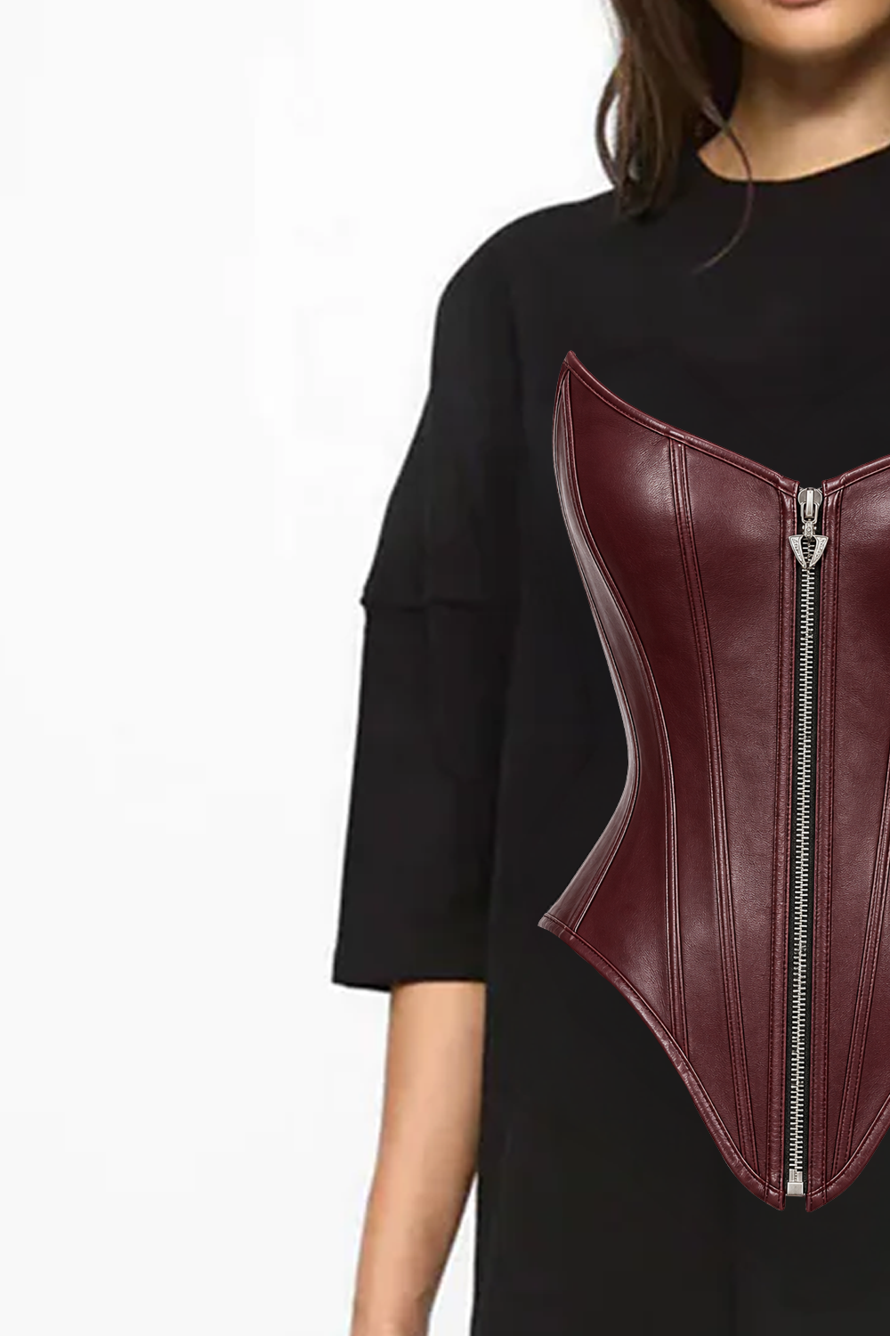 Burgundy Corset Black Dress