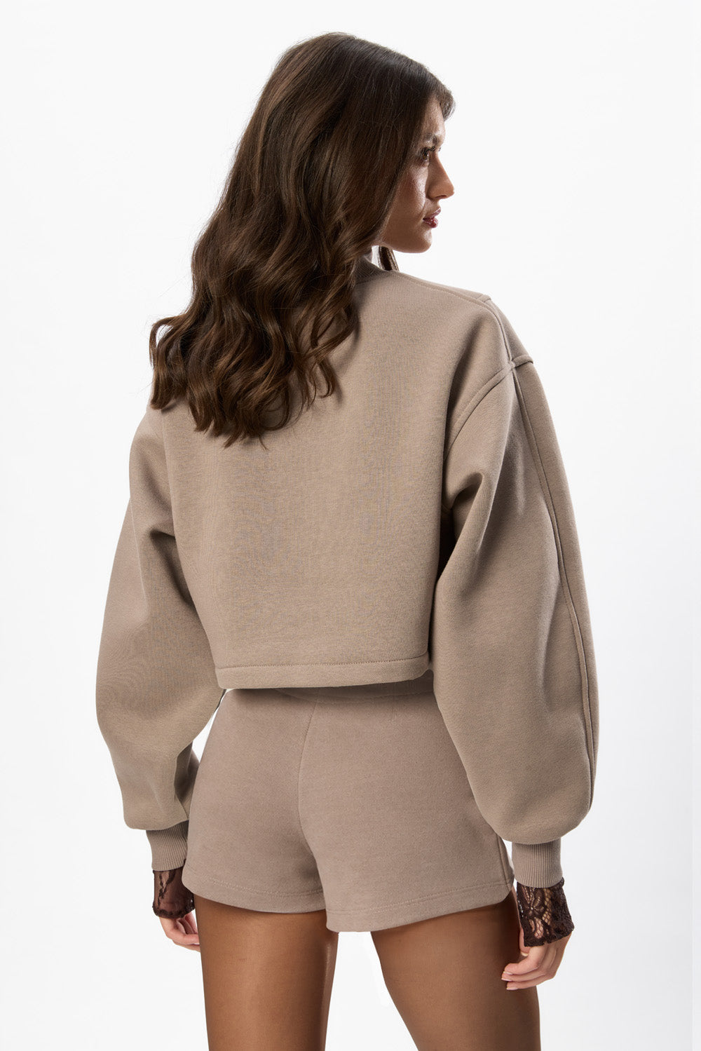 Osaka Beige Cropped Turtleneck & Lace Bodysuit Set