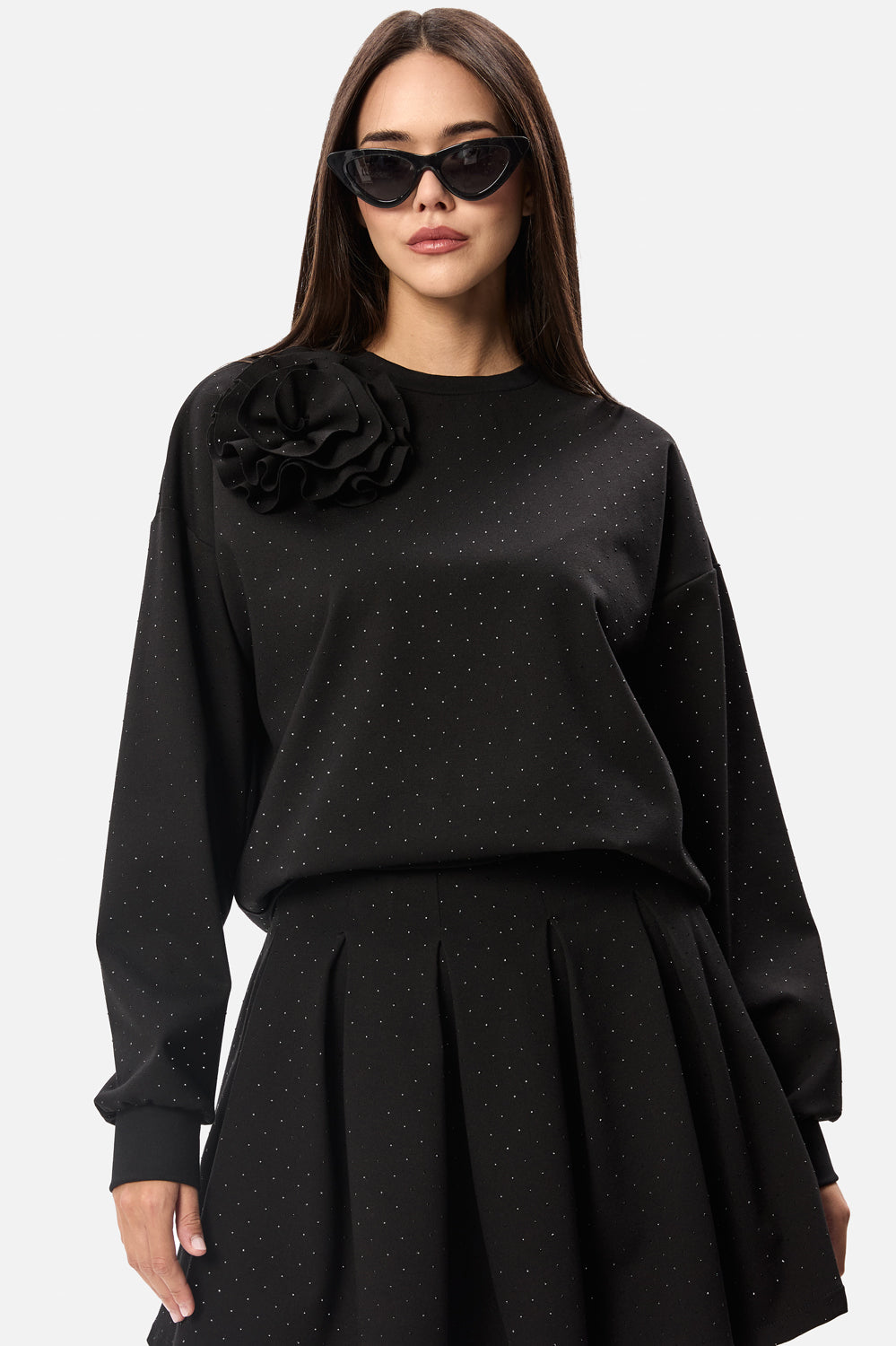 Rosa Black Sweater with Applied Rhinestones W