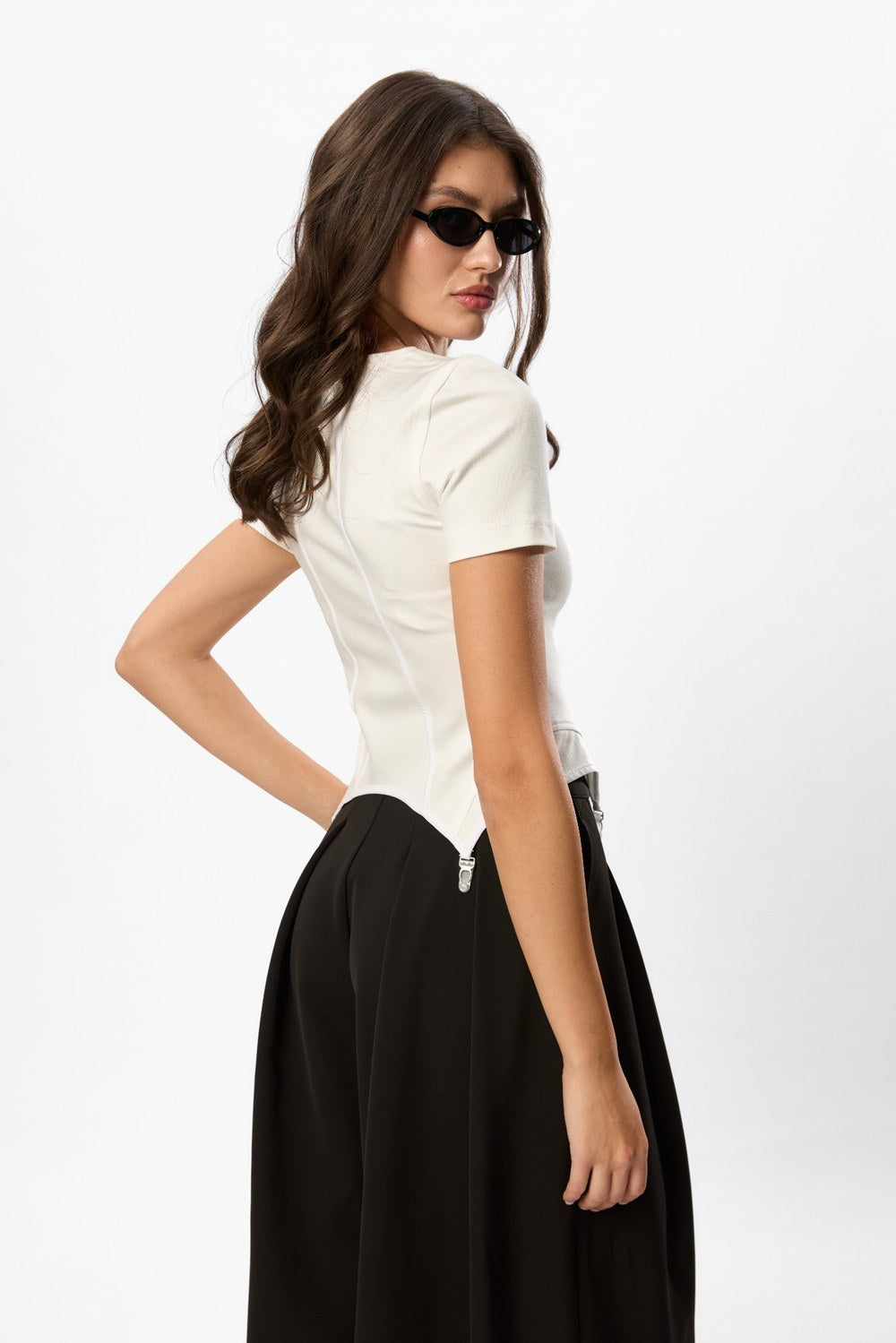 Goddess Off-White T-Shirt with Garter Straps