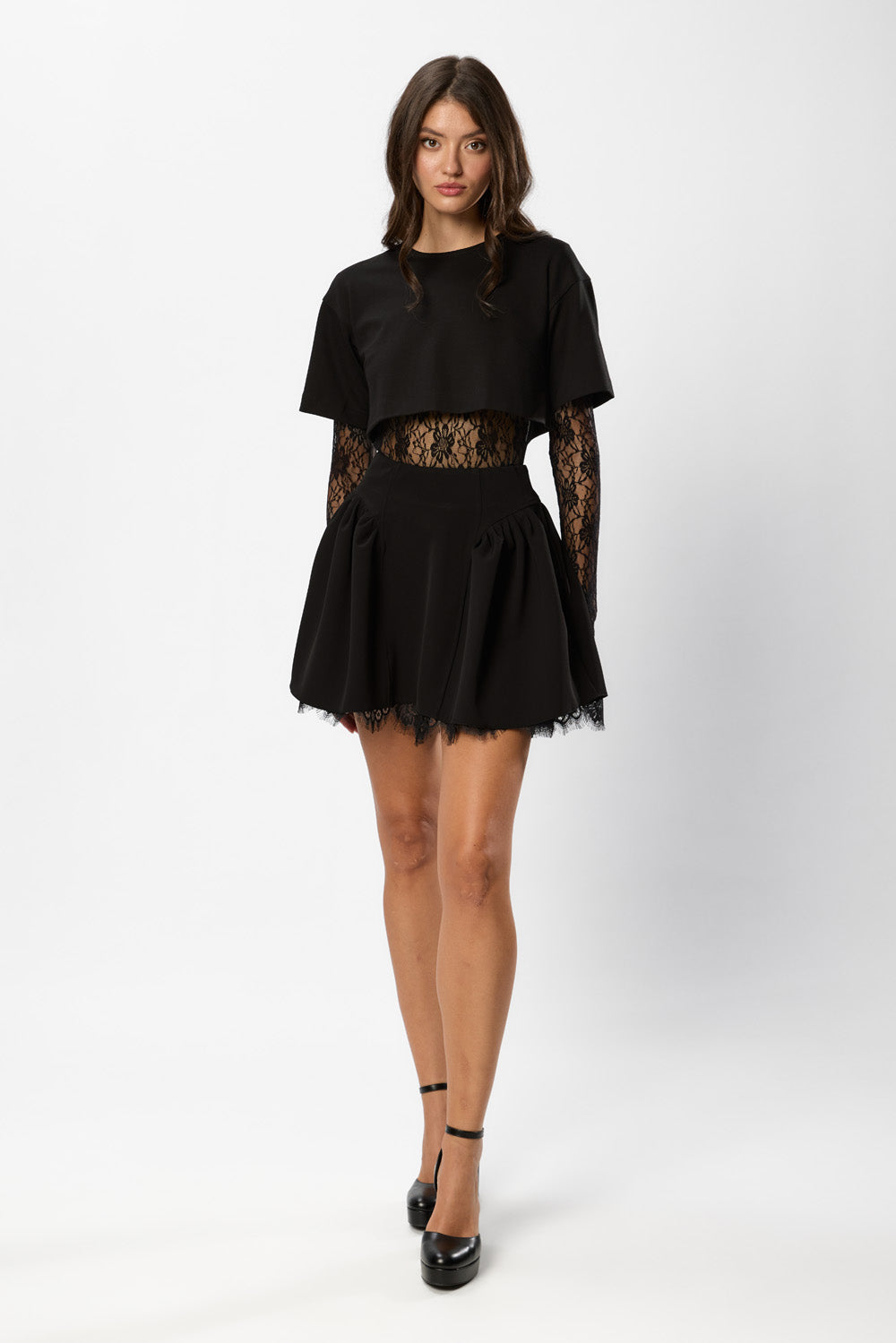 Venice Black Woven  Lace Skirt