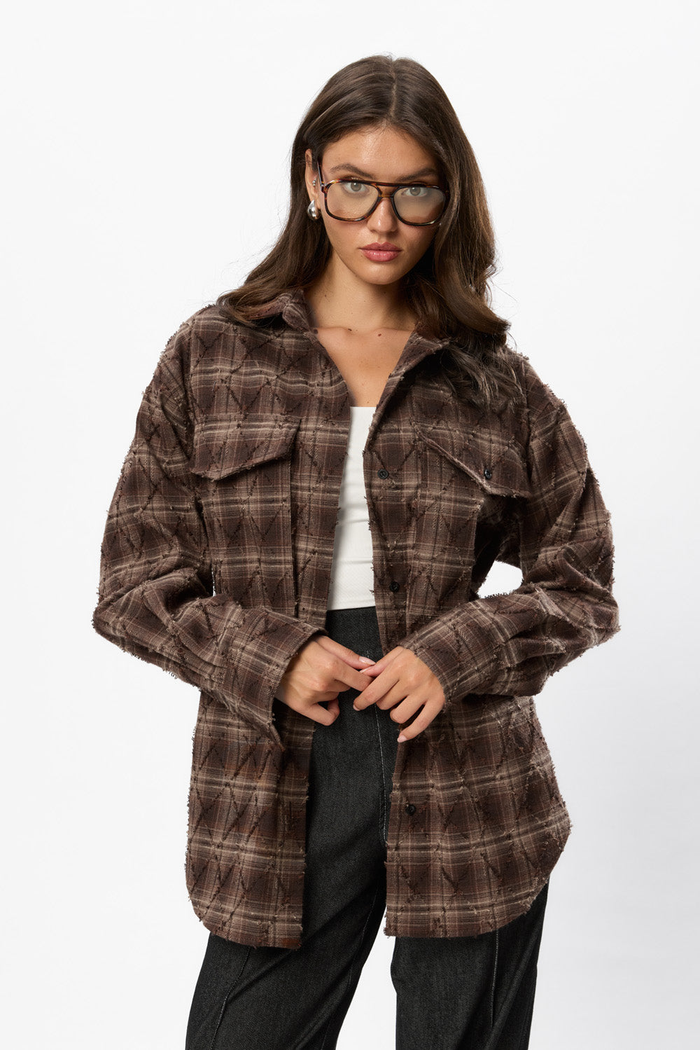 Rombo  Brown Oversized Shirt