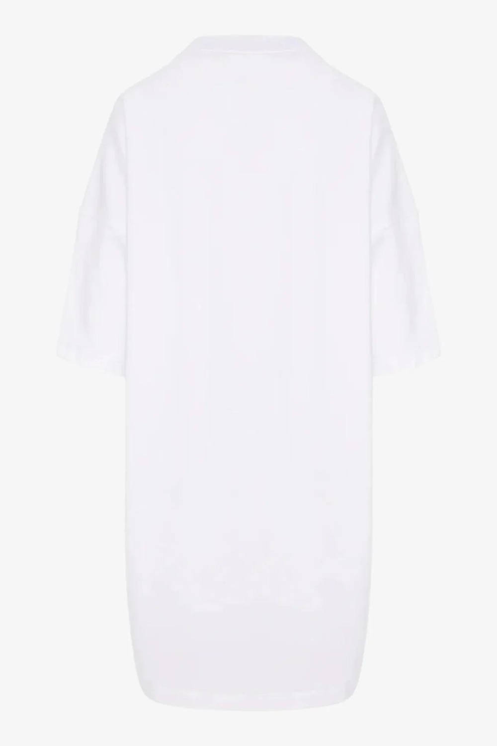 Tricou damă, alb, imprimeu Dark Corset, bumbac premium, croială oversized, detalii elegante (guler rotund, lungime midi).