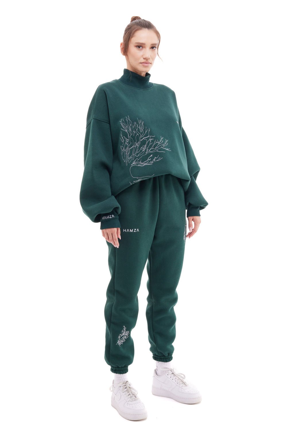 Pantaloni Talie Înaltă Brodați "Bonsai" | Femei | Smarald Green | Eleganță & Confort | Stil & Originalitate | Atelier Hamza