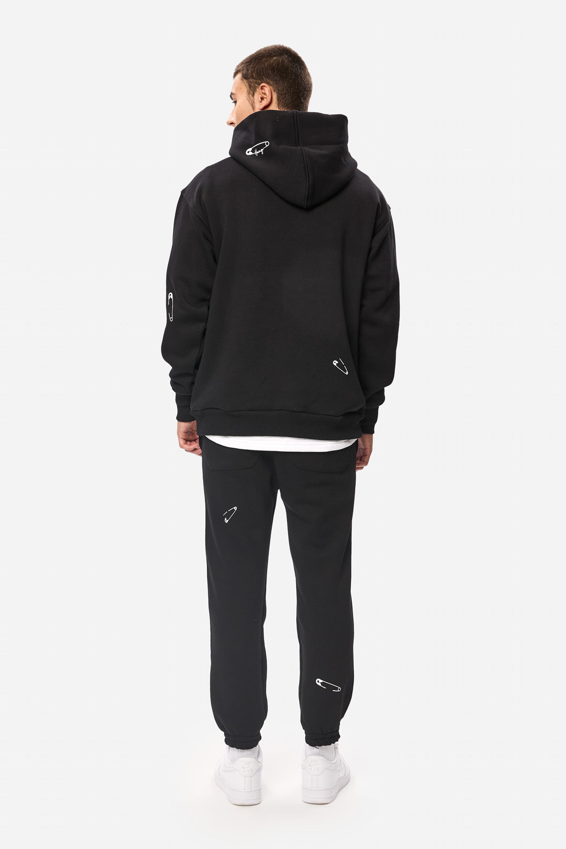 Safety Pin Black Printed Fleece Tracksuit