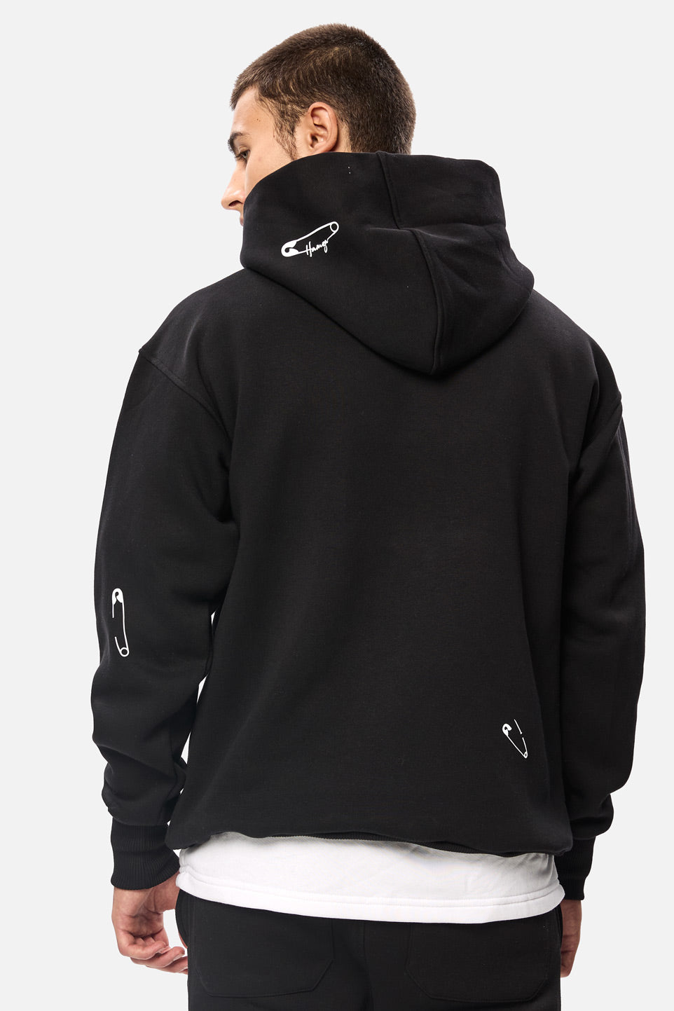 Safety Pin Black Printed Fleece Tracksuit