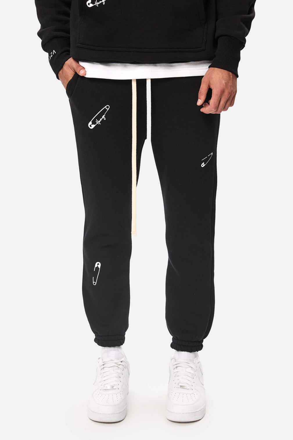 Safety Pin Black Printed Fleece Tracksuit