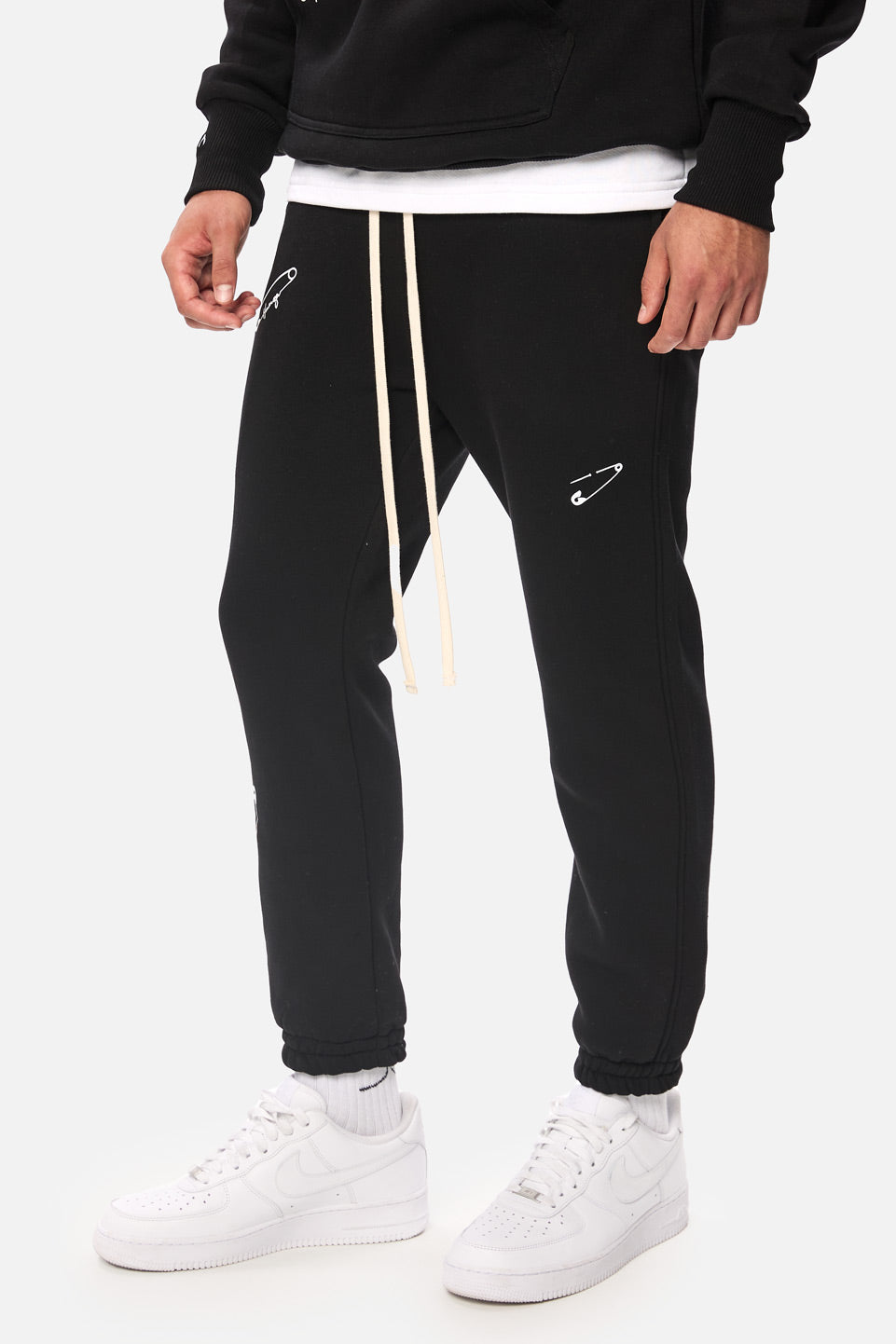 Safety Pin Black Printed Fleece Tracksuit