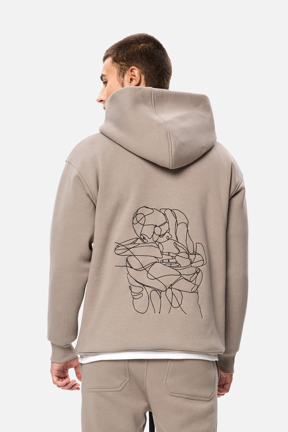 Serotonin Beige Embroidered Fleece Hoodie