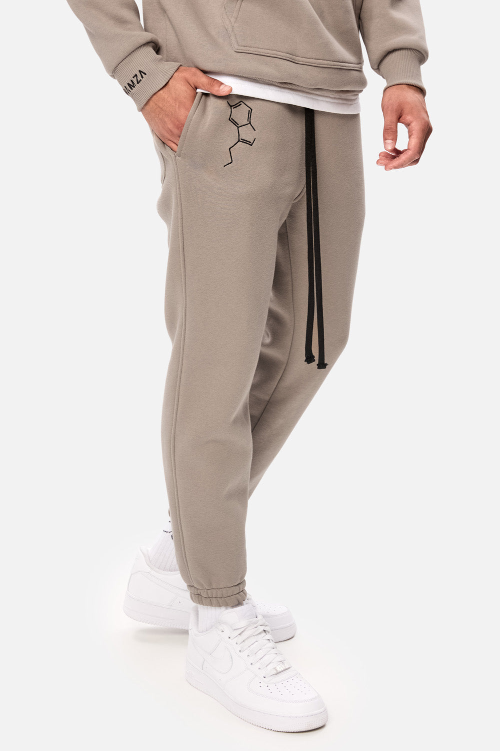 Serotonin Beige Embroidered Fleece Pants