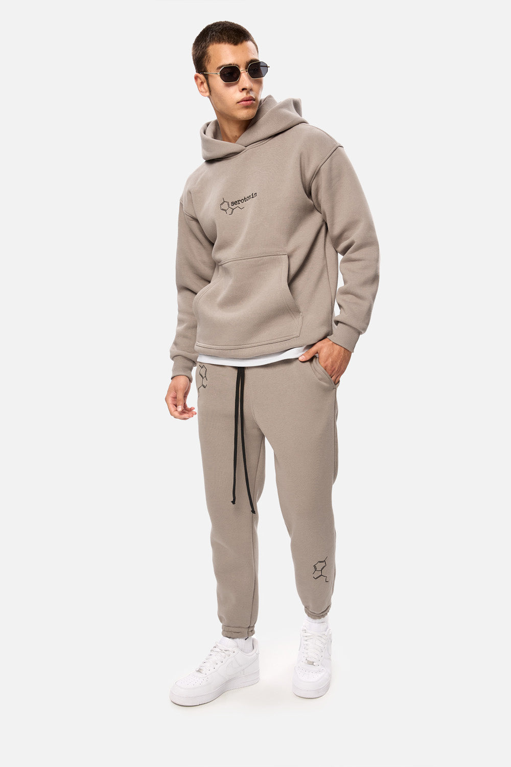 Serotonin Beige Embroidered Fleece Tracksuit