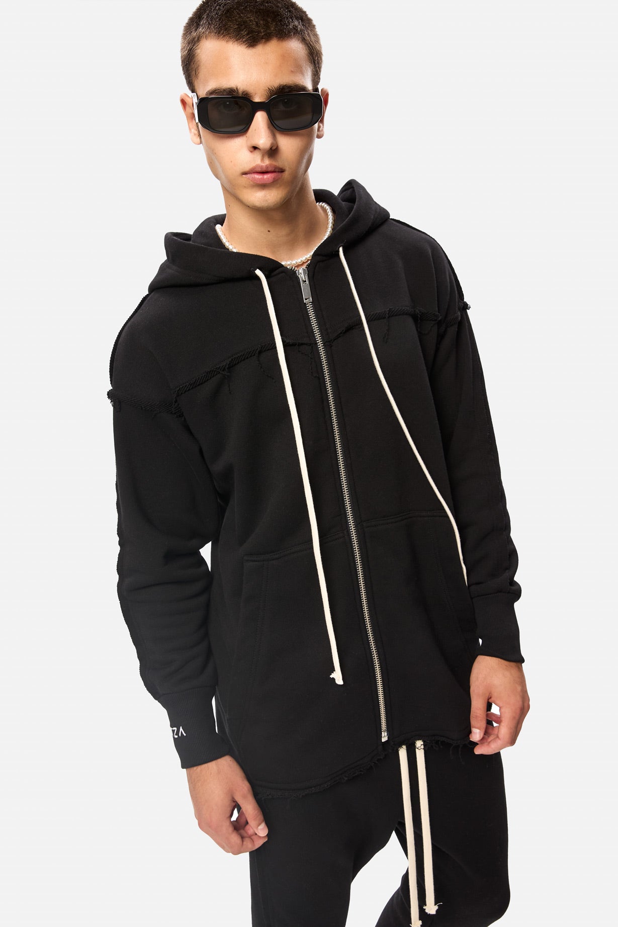 Crudo Black Unfinished edges Hoodie