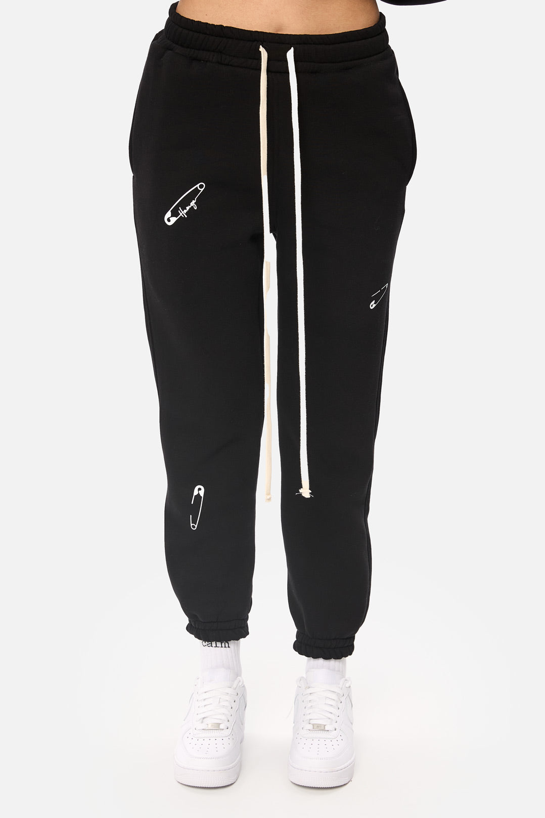 Safety Pin Black Printed  Fleece Tracksuit W