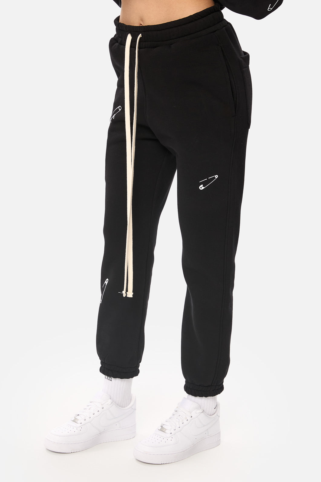 Safety Pin Black Printed  Fleece Tracksuit W