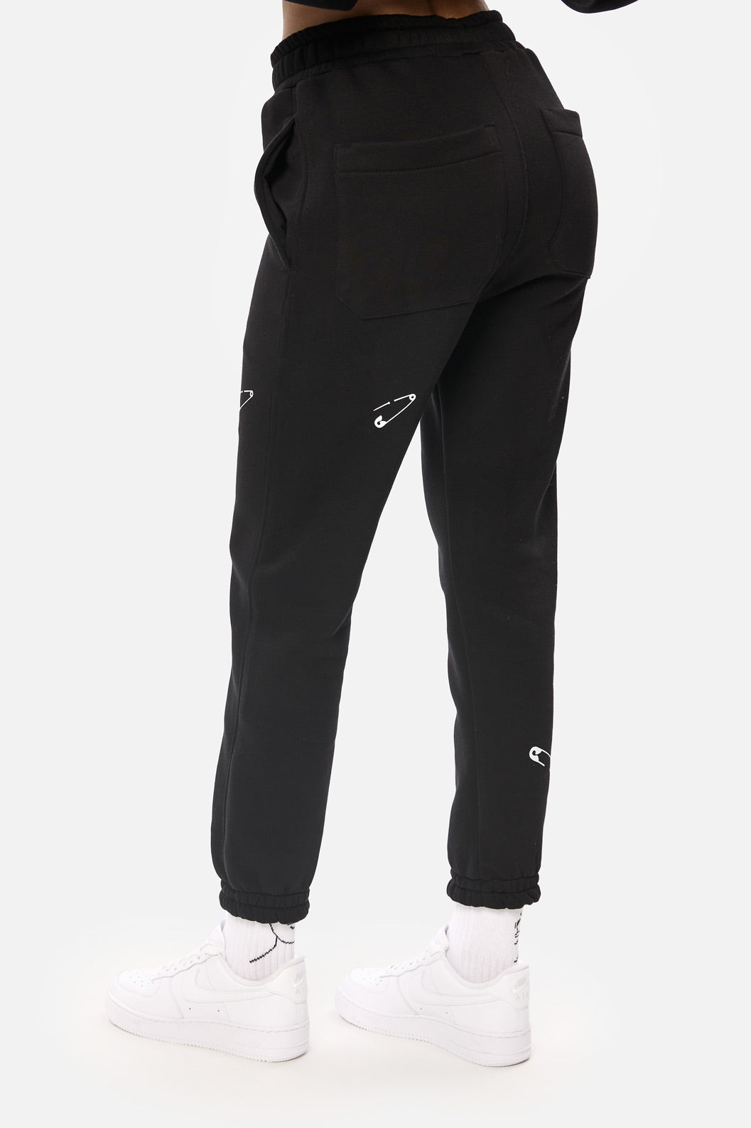 Safety Pin Black Printed  Fleece Tracksuit W