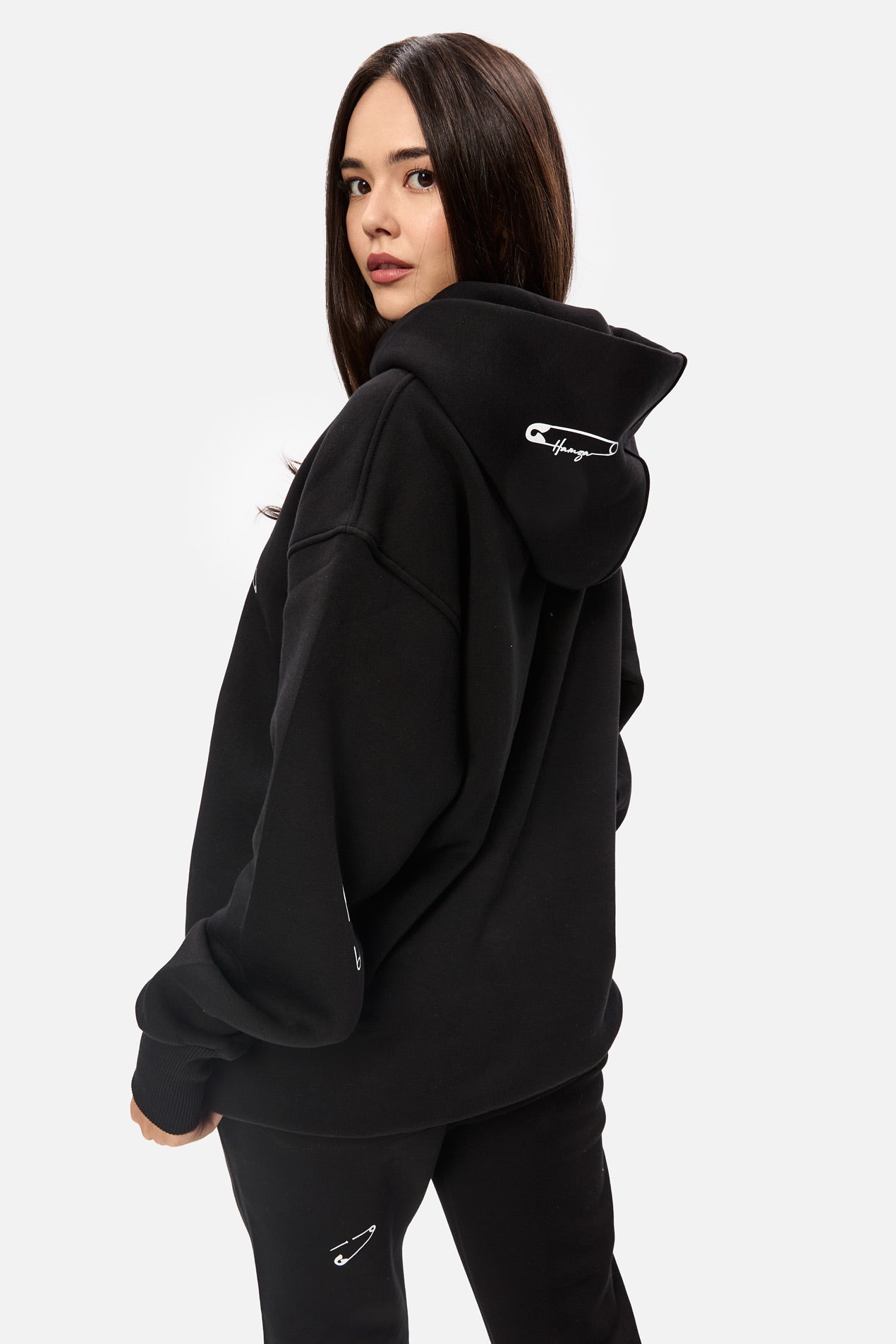 Safety Pin Black Printed Fleece Hoodie W