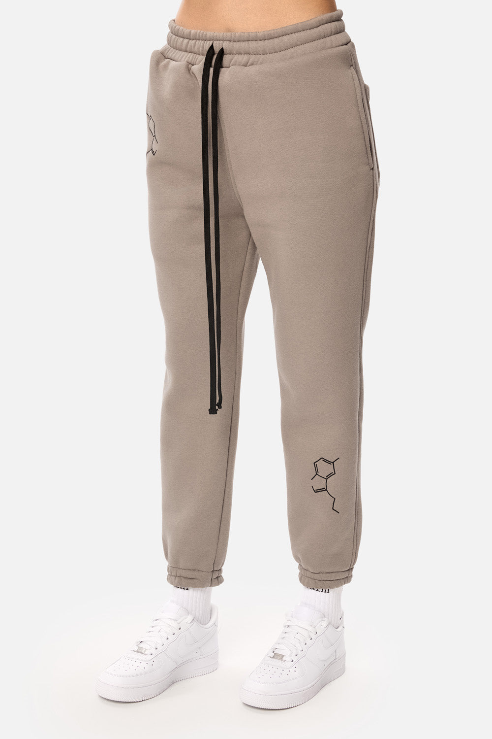 Serotonin Beige Embroidered Fleece Pants W